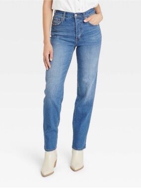 High rise 90s straight womens jeans with buttonfly